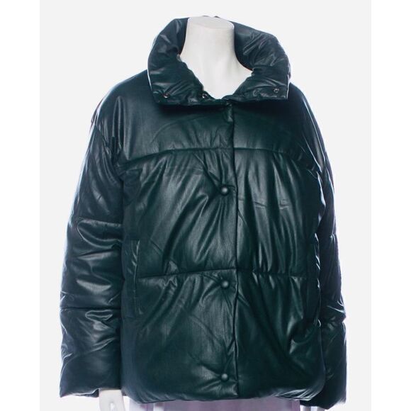 NVLT Green Vegan Leather Puffer, S/P. Beautiful! - Picture 2 of 13